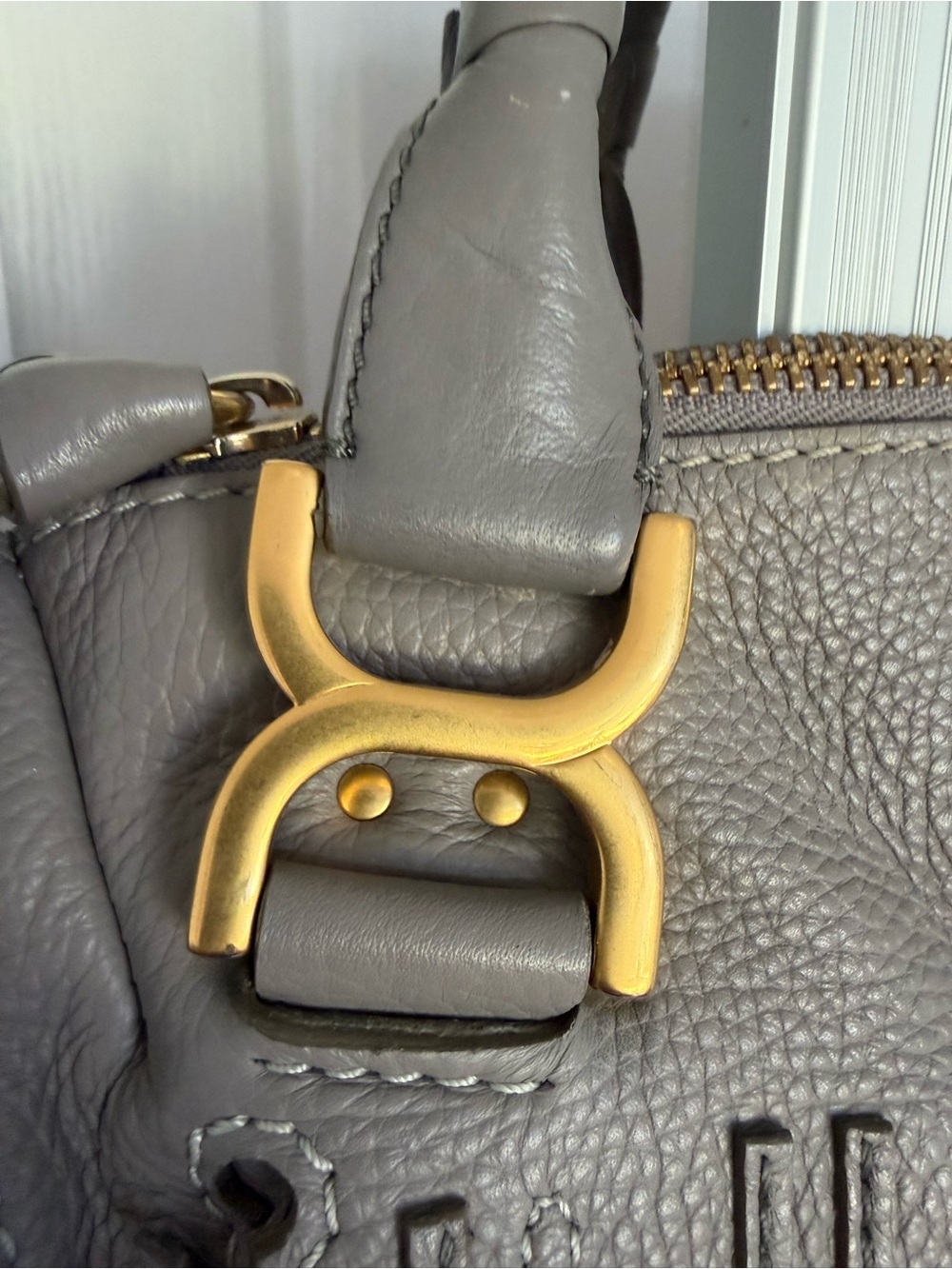 Chloe Marcie Taupe Pebbled Leather Satchel with Gold Hardware - Picture 6 of 16